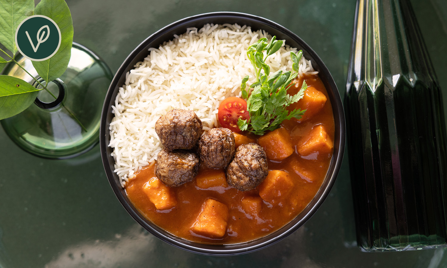 Sweet Potato Curry  <br> with Vegan Balls